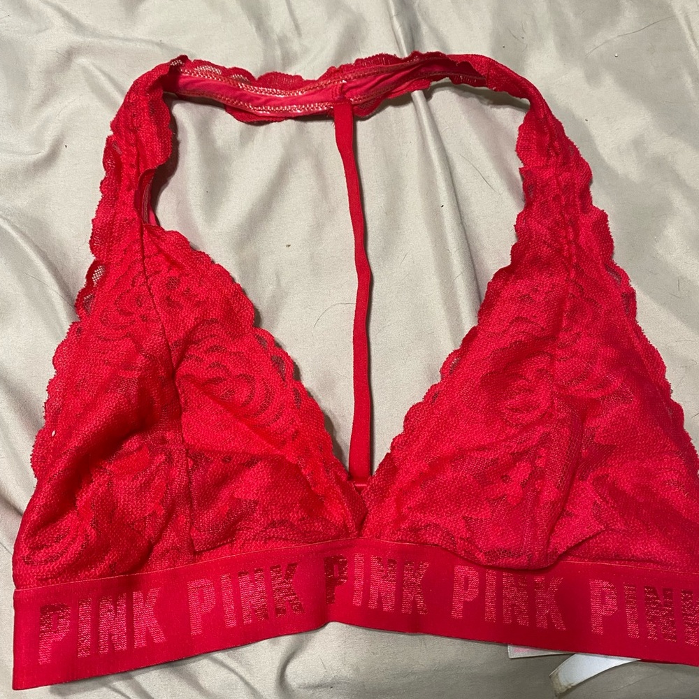 PINK Victoria's Secret Pink Lace Halter Bra